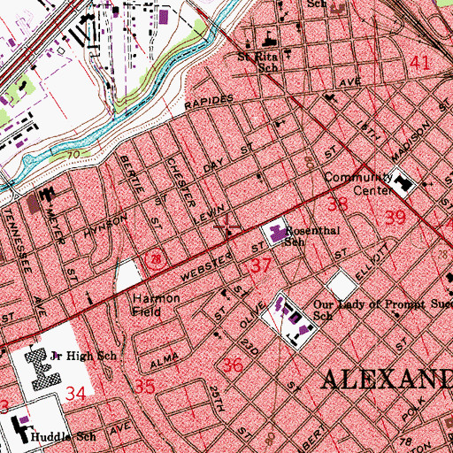 Topographic Map of First Church of God, LA