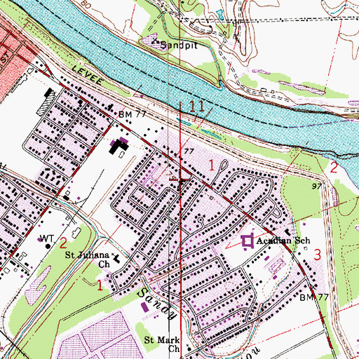 Topographic Map of Mount Calvary Baptist Church, LA