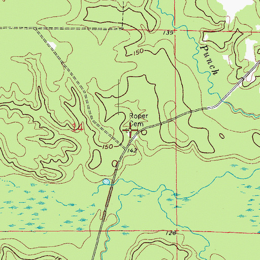Topographic Map of Roper Cemetery, AR