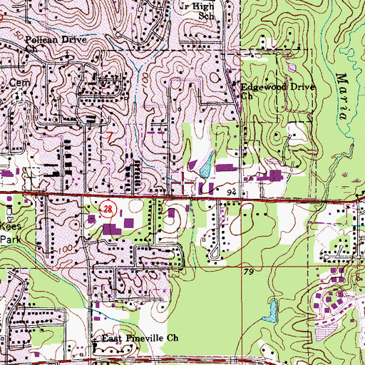 Topographic Map of Garden District Shopping Center, LA