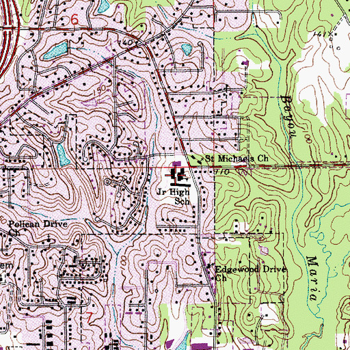 Topographic Map of Pineville Junior High School, LA
