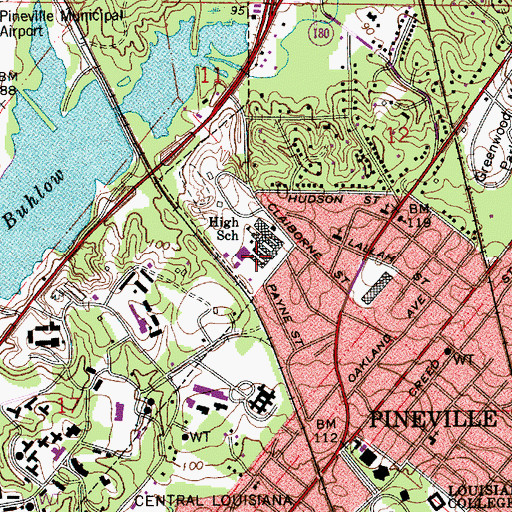 Topographic Map of Pineville High School, LA