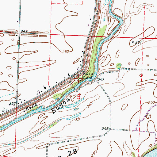 Topographic Map of Rosa Cemetery, AR