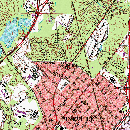 Topographic Map of Pineville Church of Christ, LA