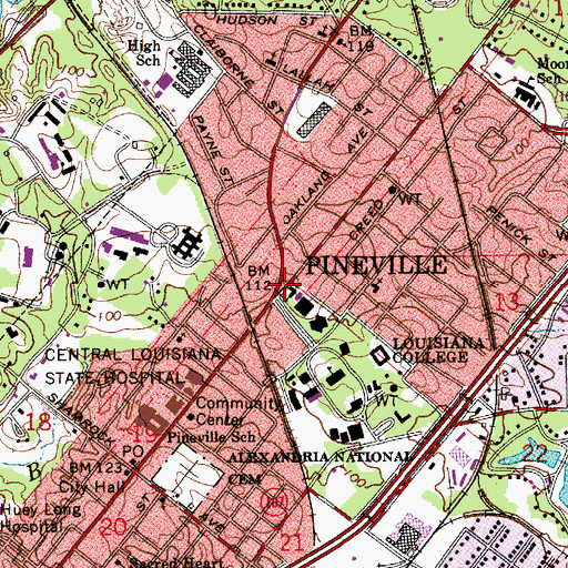 Topographic Map of First United Methodist Church of Pineville, LA