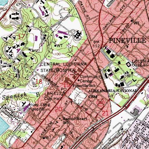 Topographic Map of First Baptist Church of Pineville, LA