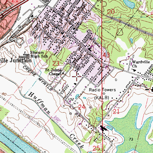 Topographic Map of Pineville Community Recreation Center, LA