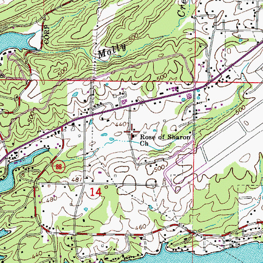 Topographic Map of Rose of Sharon Church, AR