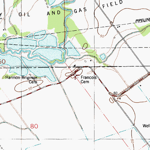Topographic Map of Francois Cemetery, LA