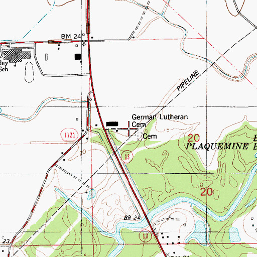 Topographic Map of German Lutheran Cemetery, LA
