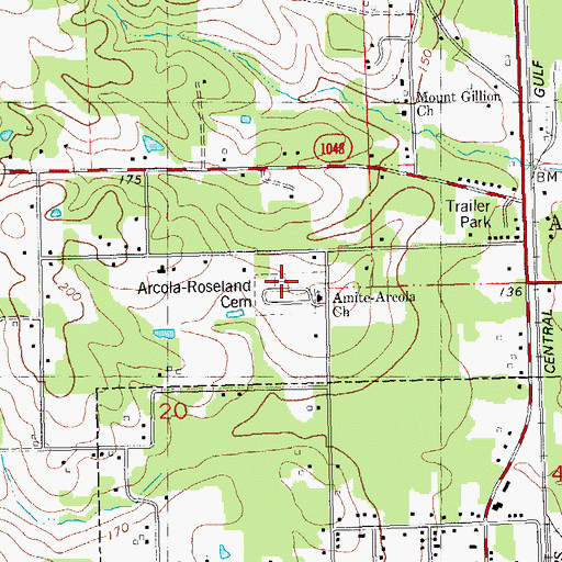 Topographic Map of Arcola-Roseland Cemetery, LA