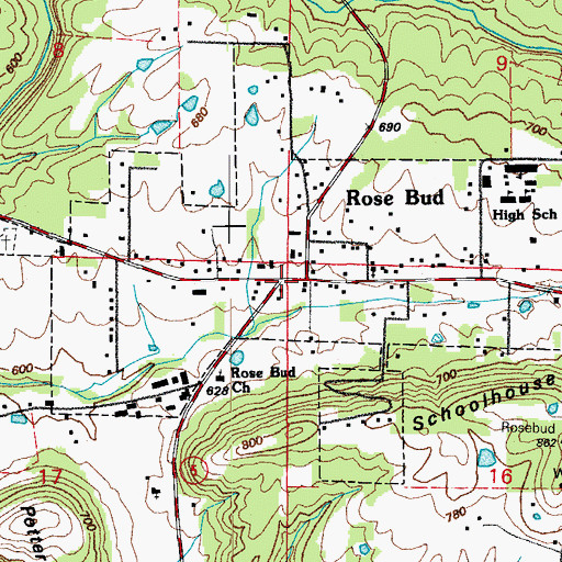 Topographic Map of Rose Bud, AR