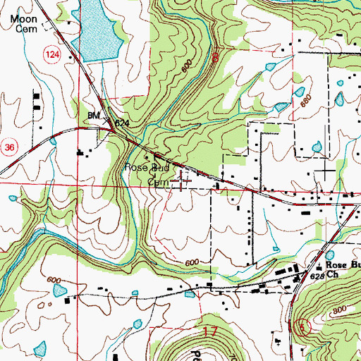 Topographic Map of Rose Bud Cemetery, AR