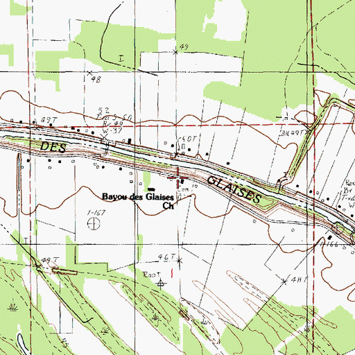 Topographic Map of Bayou des Glaises Church, LA