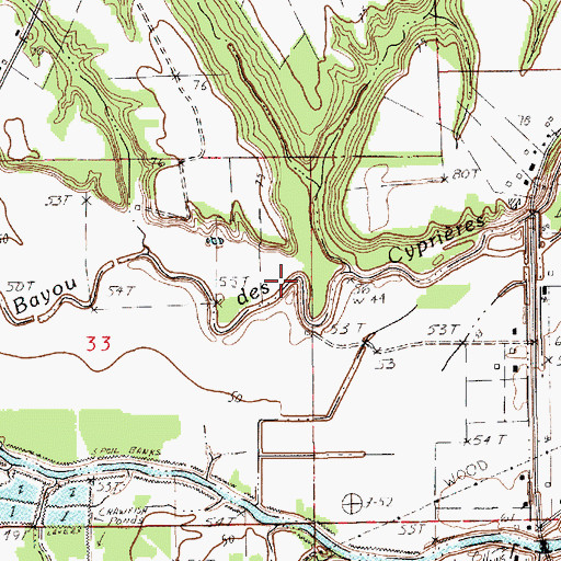 Topographic Map of Bayou des Cyprieres, LA