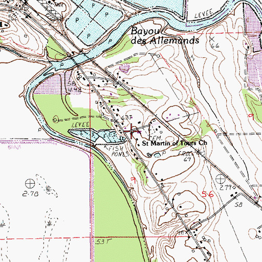 Topographic Map of Saint Martin of Tours Church, LA
