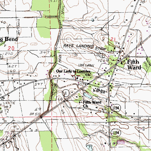 Topographic Map of Our Lady of Lourdes Church, LA