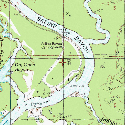 Topographic Map of Saline Bayou Campground, LA