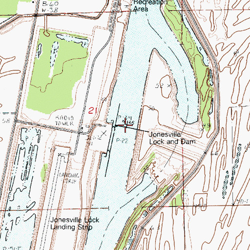 Topographic Map of Jonesville Lock and Dam, LA