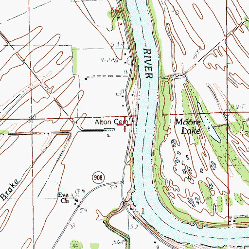 Topographic Map of Alton Cemetery, LA