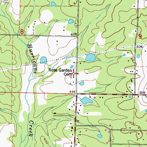 Topographic Map of Rose Garden Cemetery, AR
