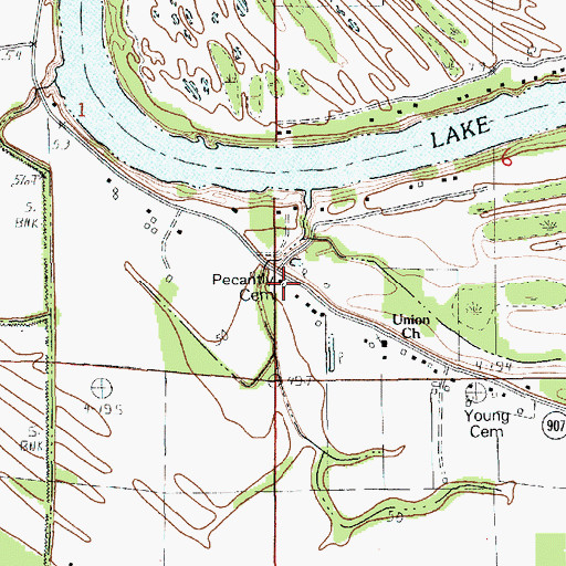 Topographic Map of Pecantly Cemetery, LA