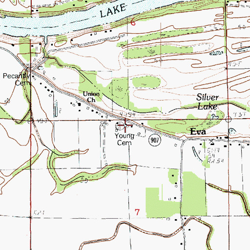 Topographic Map of Young Cemetery, LA