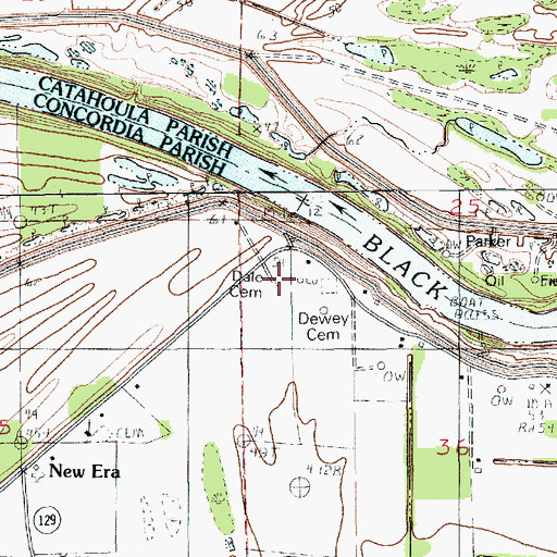 Topographic Map of Dale Cemetery, LA