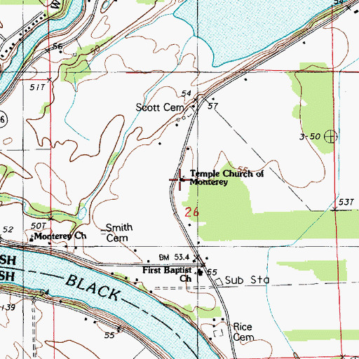 Topographic Map of Temple Church of Monterey, LA