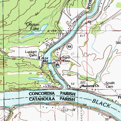 Topographic Map of Ford Cemetery, LA