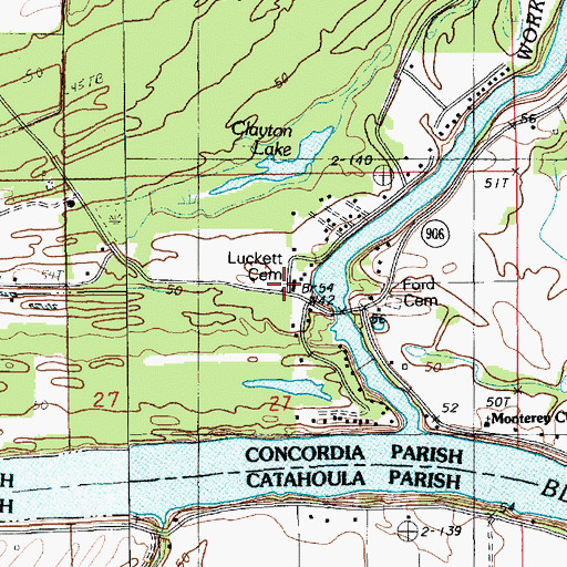 Topographic Map of Luckett Cemetery, LA
