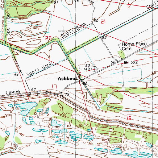 Topographic Map of Ashland, LA