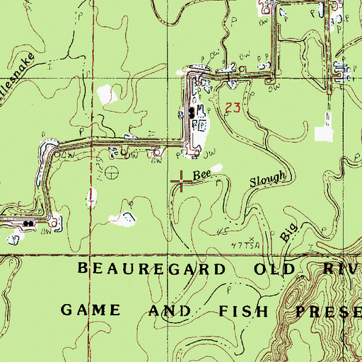 Topographic Map of Bee Slough, LA