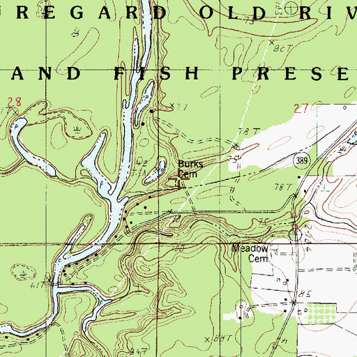 Topographic Map of Burks Cemetery, LA