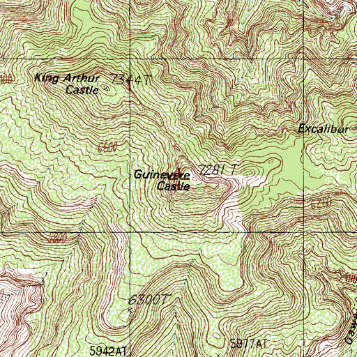 Topographic Map of Guinevere Castle, AZ