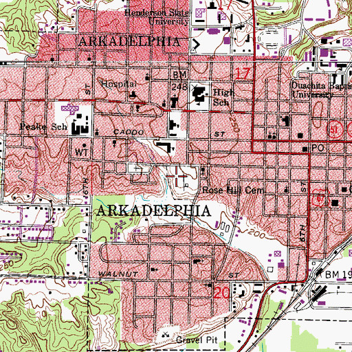 Topographic Map of Rose Hill Cemetery, AR