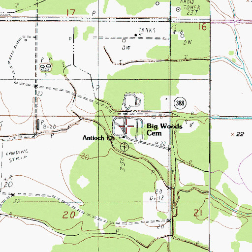 Topographic Map of Big Woods Cemetery, LA