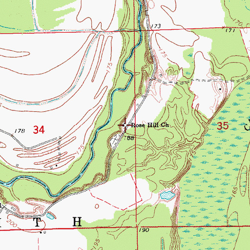 Topographic Map of Rose Hill Church, AR