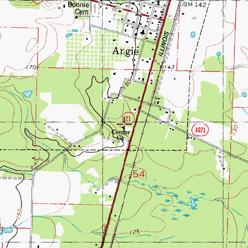 Topographic Map of Center Church, LA