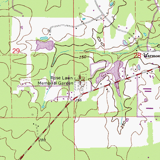 Topographic Map of Rose Lawn Memorial Garden, AR