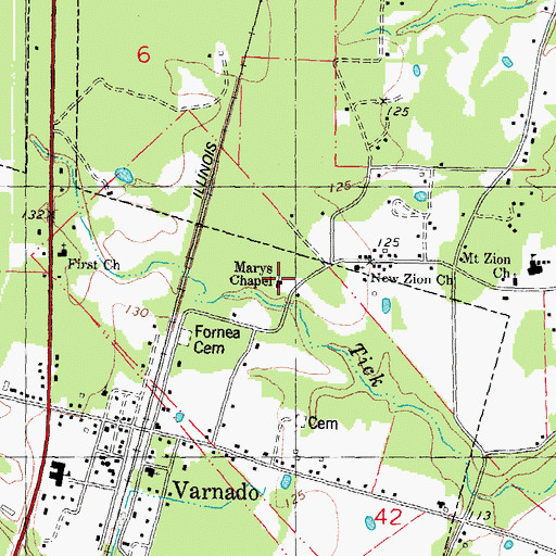 Topographic Map of Marys Chapel, LA