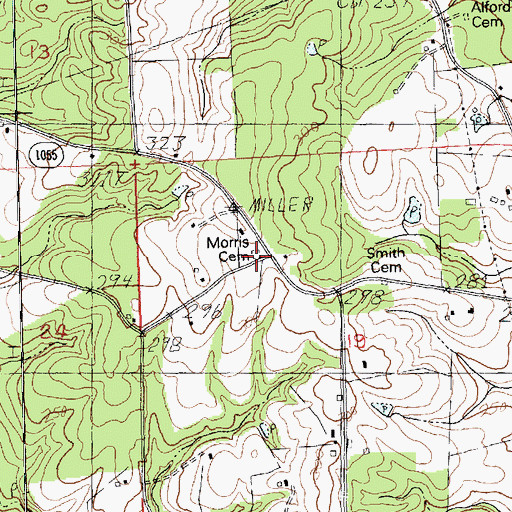 Topographic Map of Morris Cemetery, LA