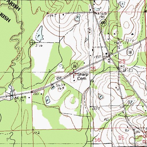 Topographic Map of Sharp Cemetery, LA