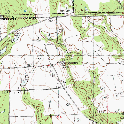Topographic Map of Simmons Cemetery, LA