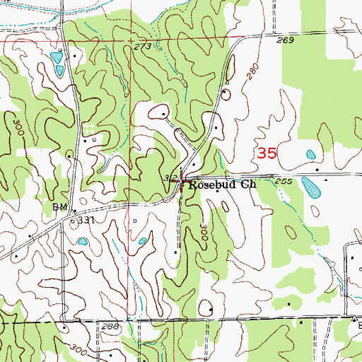 Topographic Map of Rosebud Church, AR