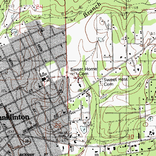 Topographic Map of Sweet Home Cemetery, LA