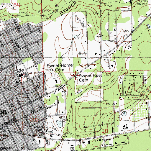 Topographic Map of Sweet Rest Cemetery, LA