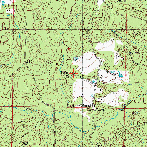 Topographic Map of Temple Cemetery, LA
