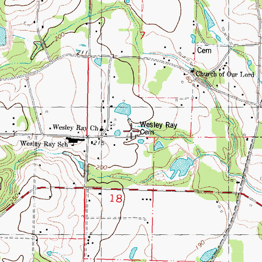 Topographic Map of Wesley Ray Cemetery, LA
