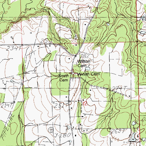 Topographic Map of Winan Cemetery, LA